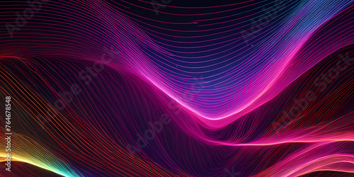 Abstract rainbow colored background with interweaving of colored dots and lines, Wave of dots and weave lines. Abstract background. Network connection structure. Modern background.