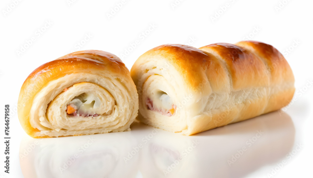 Cheese filled roll on a white background Cheese filled roll on a white background