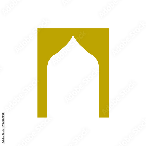 Arabic vector window template icon. Oriental gold silhouette door design. Simple geometric mosque dome frame. Collection of different Arabic style architectural vector shapes.
