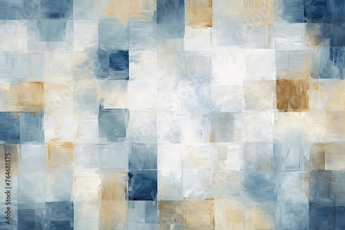 ivory and blue squares on the background, in the style of soft, blended brushstrokes