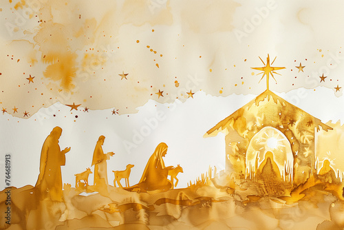 Watercolor painting of a scene from the nativity of Jesus