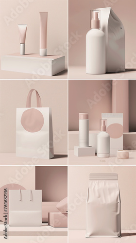 collage of blank packaging mockups for various products and cosmetics product branding © Irina