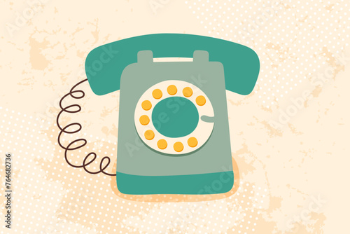 Vintage telephone in retro style. Vector flat hand drawn illustration. 