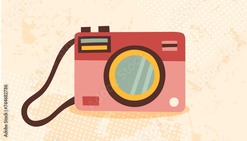 Vintage photography camera in retro style. Vector flat hand drawn illustration. 