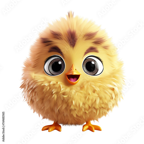 Fluffy Yellow Chick cartoon bill open eyes wide. Isolated Background png.