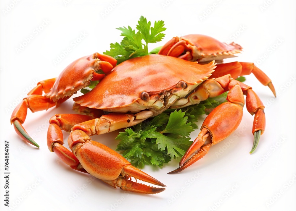 Steamed crab isolated on white background with parsley. Seafood
