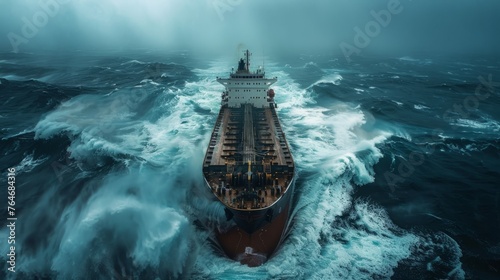 Obraz na płótnie A cargo ship navigating through rough seas