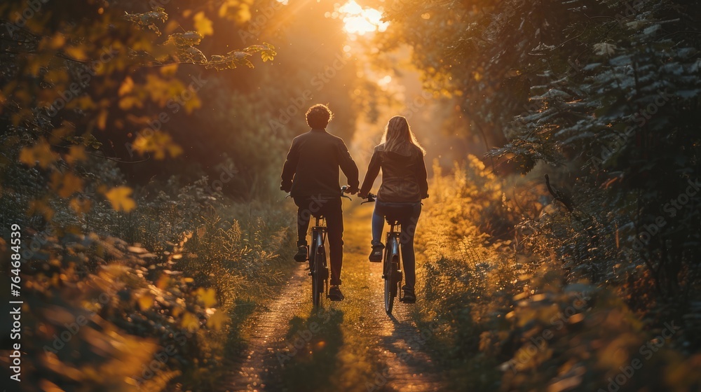 Fototapeta premium A couple going for a bike ride through the countryside