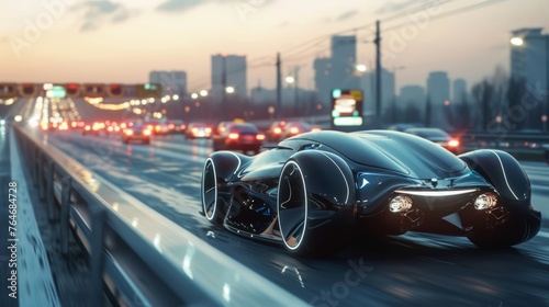 A futuristic car on a busy highway