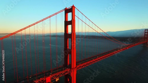 Aerial Forward Beautiful View Of Famous Golden Gate Bridge Over San Francisco Bay
