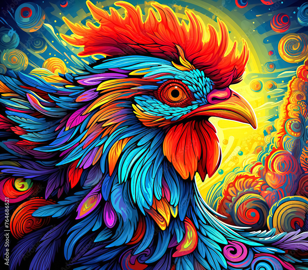 Abstract Neon Rooster Illustration Art Background Abstract Neon Rooster Illustration Art Background