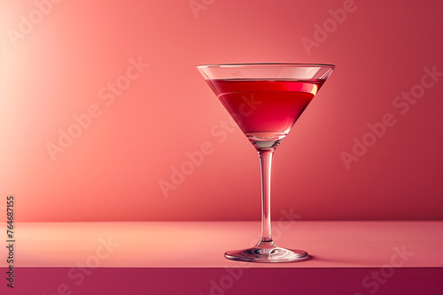 Cosmopolitan Cocktail in martini glass garnished on a pastel pink modern background