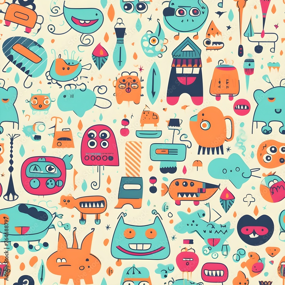 seamless pattern, decorative shapes cartoon seamless pattern, decorative shapes cartoon