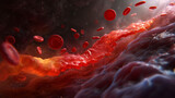 3d render of red and white cells flowing in the stream inside an human
