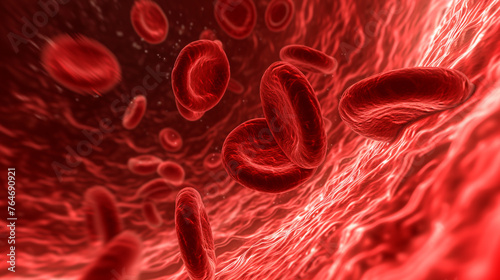 3d render of red and white cells flowing in the stream inside an human photo