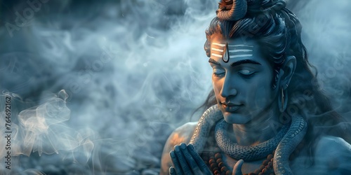 Conceptual image of Hindu god Shiva symbolizing power and spirituality in religion. Concept Religious Art, Hindu Iconography, Spiritual Symbolism, Mythological Deities, Conceptual Photography
