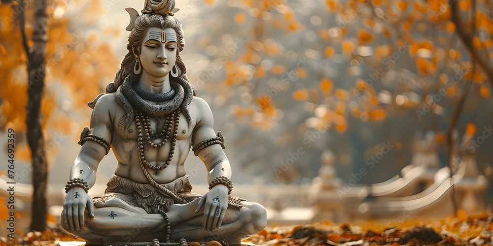 A statue of the Hindu god Shiva symbolizing the essence of Hinduism. Concept Hindu Deity, Shiva Statue, Symbol of Hinduism - obrazy, fototapety, plakaty 
