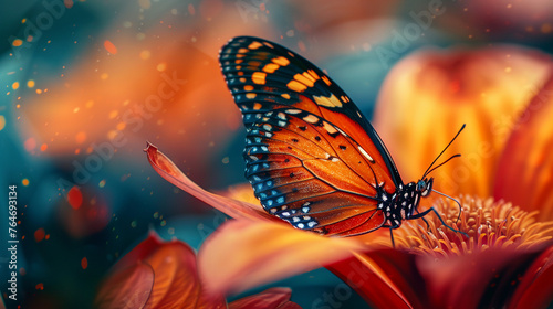 Close-up of butterfly on flower petal. © Dojirich ai