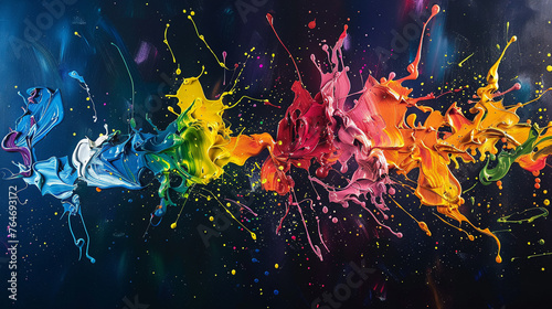 Colorful paint splattering on canvas.