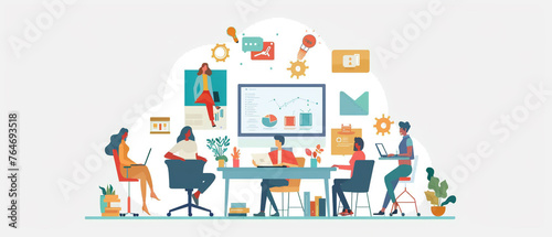 Diverse team working together on marketing campaign.