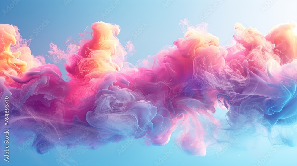 Colorful of smoke floating in the air with a clear sky in the background