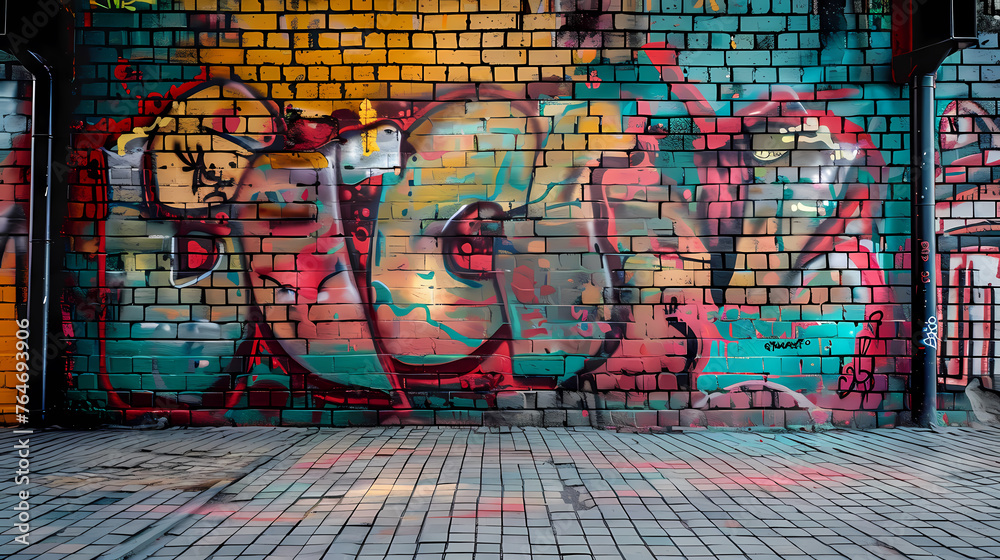 Obraz premium Bright street art graffiti style in city alley
