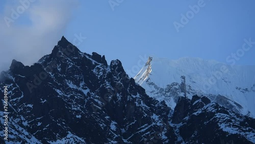 close up view of the himalyan summits of Langtang Lirung above 7000m. Nepal photo