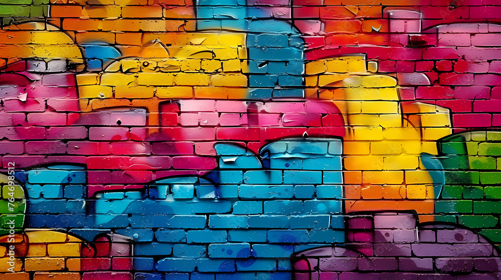 Naklejka premium Bright street art graffiti style in city alley