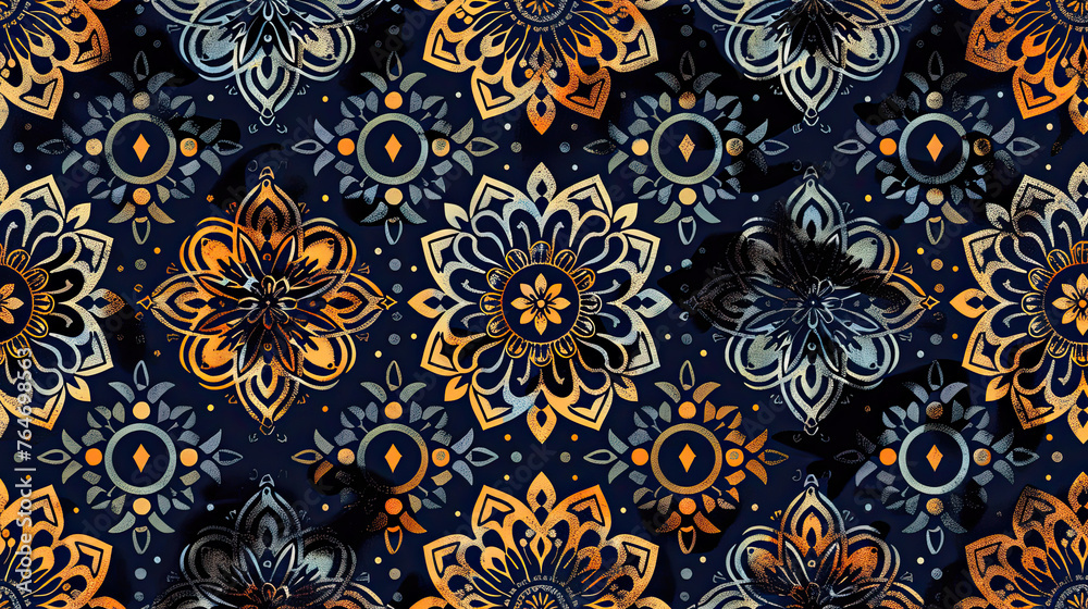 Digital seamless pattern block print batik vector Ajrakh.