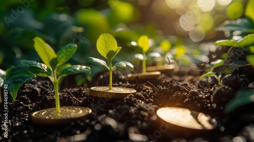 Investment Growth Concept with Coins and Plant