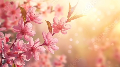 Spring Peach Blossoms in Sunlight