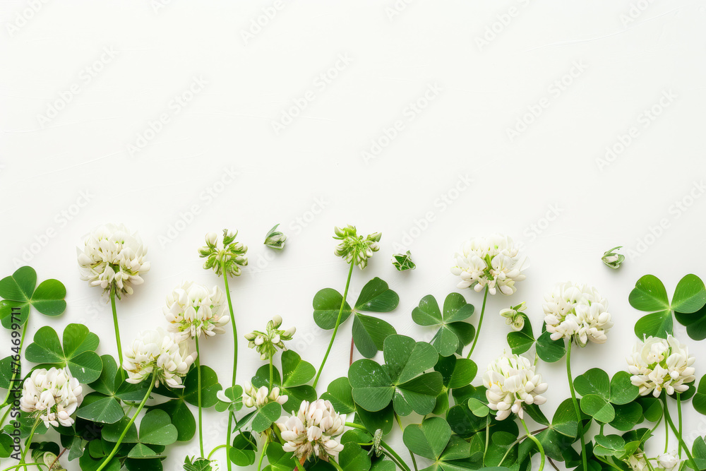 Clover flowers on white background. The concept of spring summer Clover flowers on white background. The concept of spring summer
