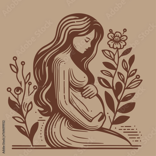 Pregnant Woman illustration_Sitting pregnant woman between flowers