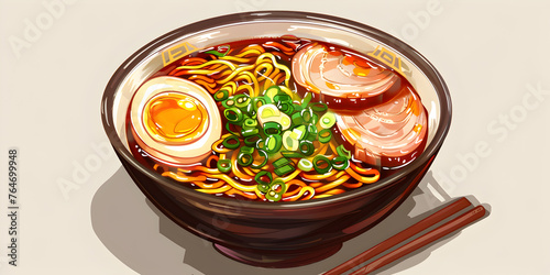 A bowl of ramen in a watercolor  that showcases the savory and satisfying nature.