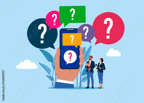 What where when how and why, search information on internet. FAQ concept.  Modern vector illustration in flat style
