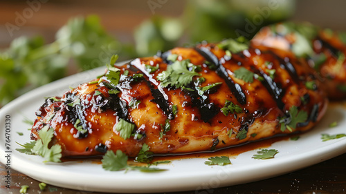 Grilled chicken breast with glaze and herbs