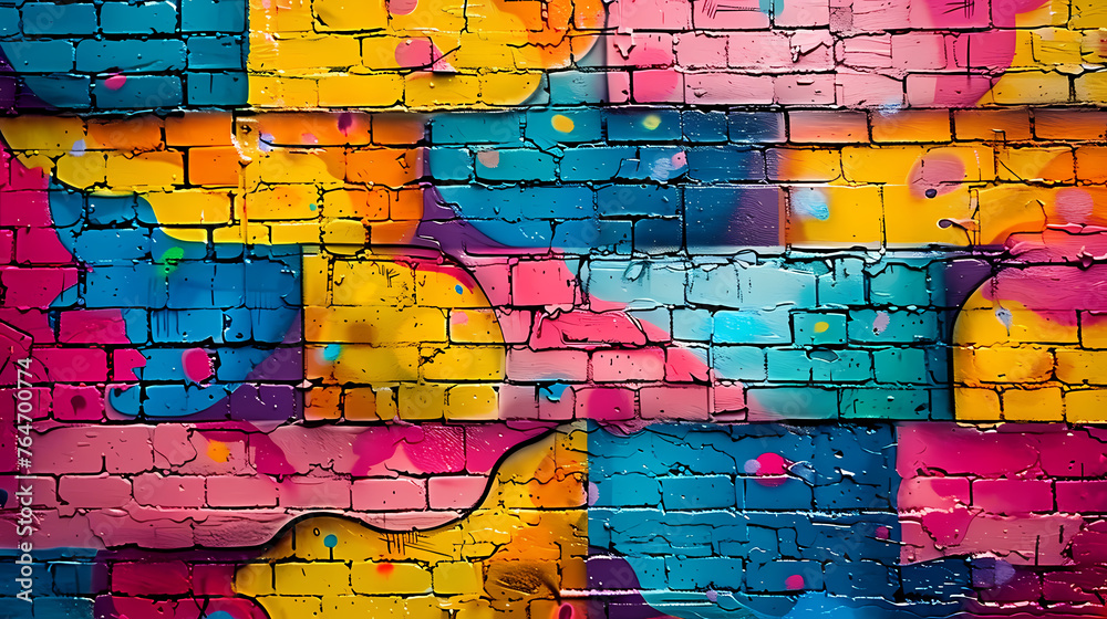 Bright street art graffiti style in city alley Bright street art graffiti style in city alley