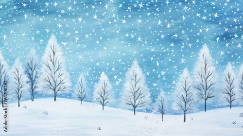 Vector winter snowy landscape. Christmas background with snowfall