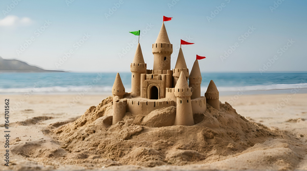 Formed with sand on the beach - castle generative ai 