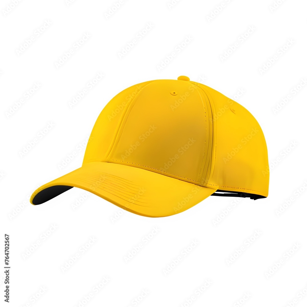 Fototapeta premium Bright yellow baseball cap on white background