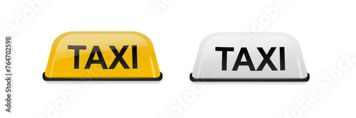Taxi car roof sign yellow and white. Realistic illustration isolated on white. Vector