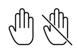 Do not touch hand icon. don't touch hand icon. lined logotype design element. User manual standard symbol. Crossed palm pictogram.