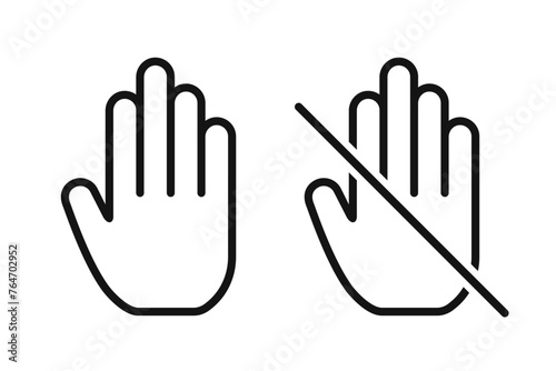 Do not touch hand icon. don't touch hand icon. lined logotype design element. User manual standard symbol. Crossed palm pictogram. photo