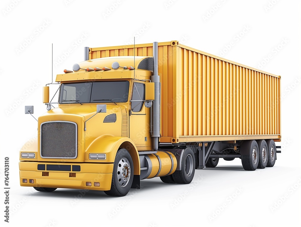 American yellow cargo truck with container on white background American yellow cargo truck with container on white background