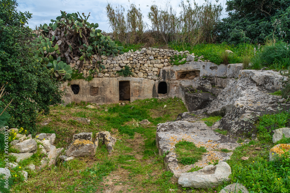 Salina, Malta - February 7th 2021: The Salina Catacombs which are believed to be date back to the 2nd or 3rd century AD.