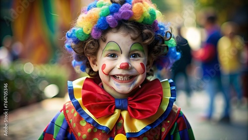 Portrait of a happy child in clown costume