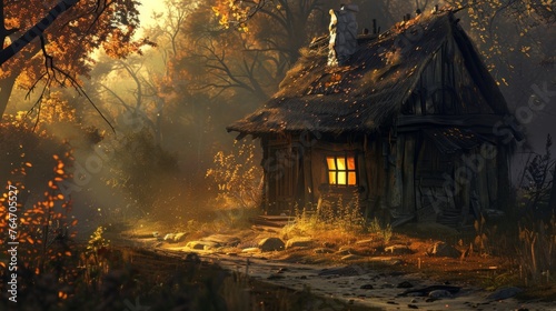 A rustic thatched cottage w...