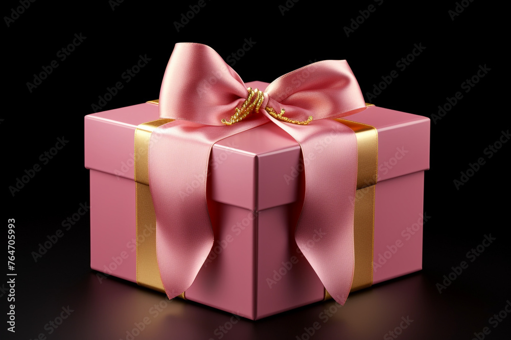 Obraz premium box with gold ribbon gift St Valentines сreated with Generative Ai