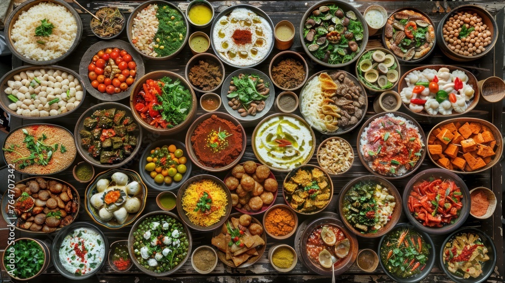 Collage of traditional middle eastern or arab dish. Top view.