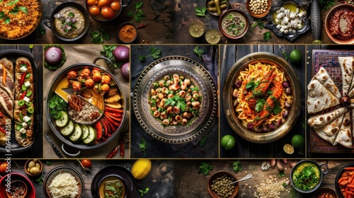 Collage of traditional middle eastern or arab dish. Top view.